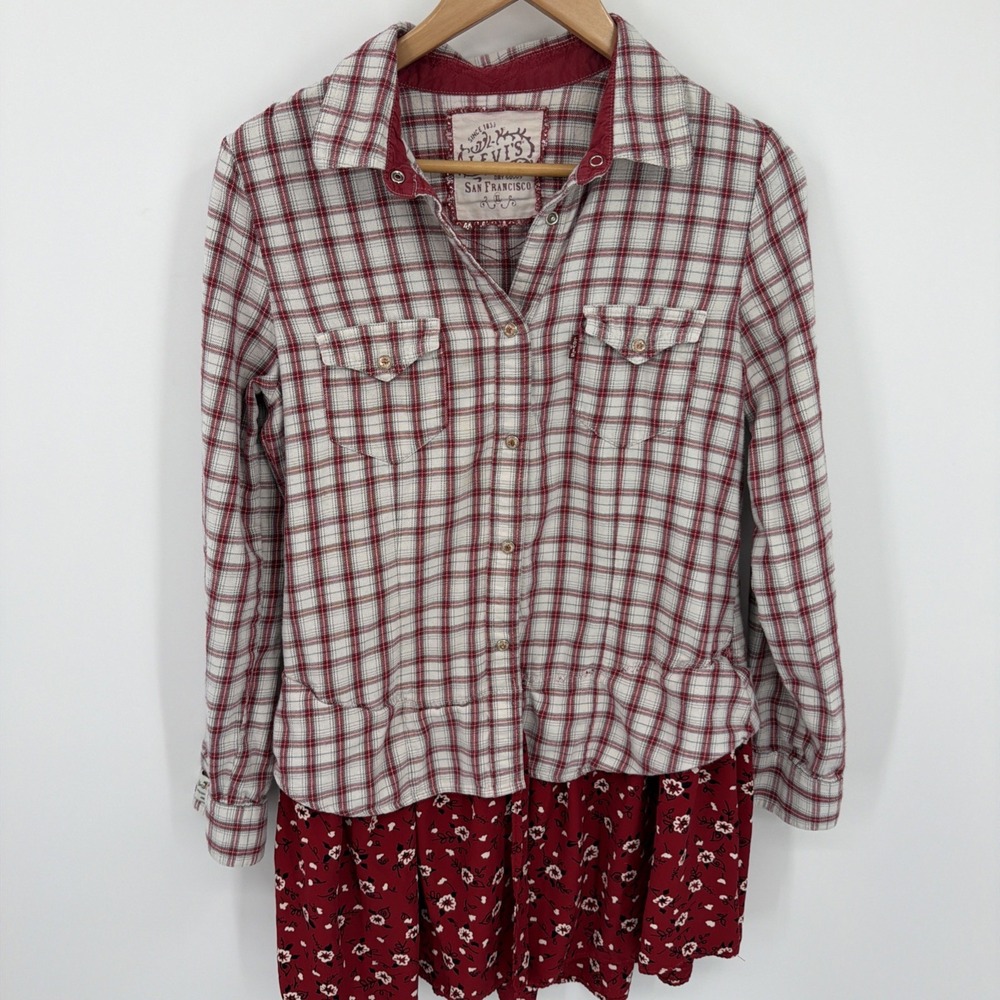 Upcycled Gypsy Levi's Tunic Dress XL Flannel Art To Wear Western Boho Festival
